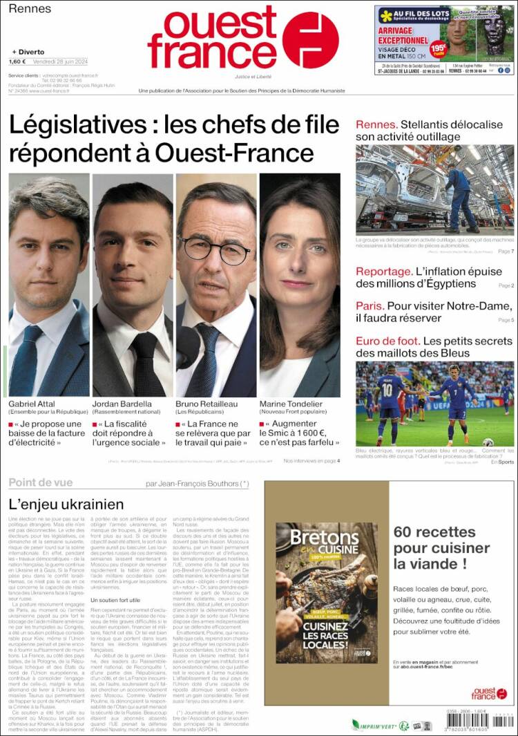 Portada de Ouest France (Francia)