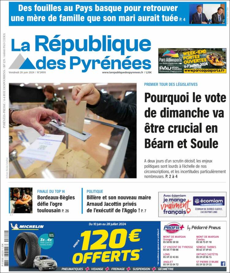 Portada de La République des Pyrénées (Francia)