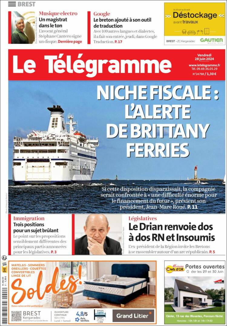 Portada de Télégramme (Francia)