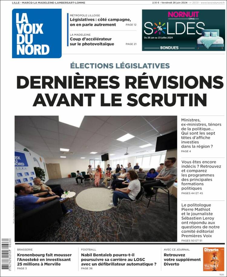 Portada de La Voix du Nord (Francia)