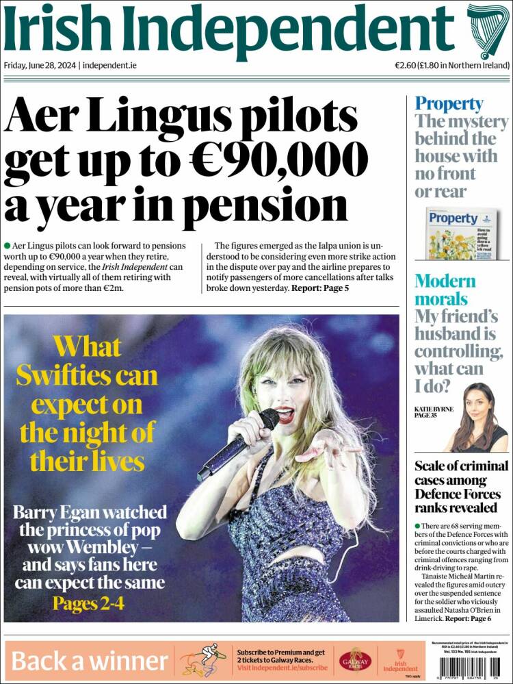 Portada de Irish Independent (Irlanda)
