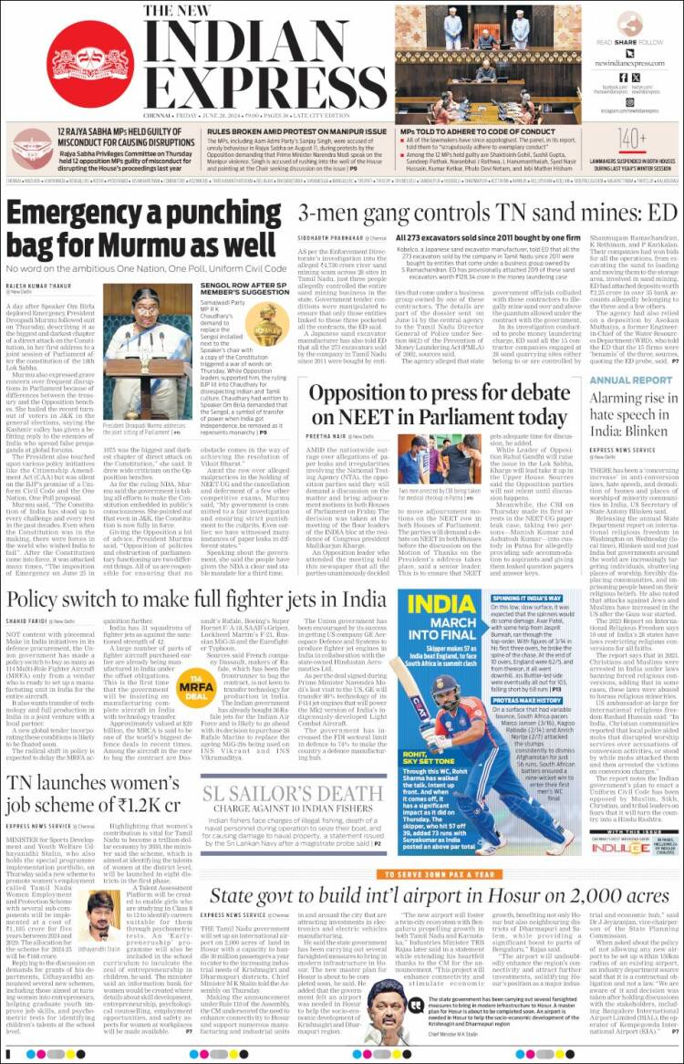 Portada de New Indian Express (India)