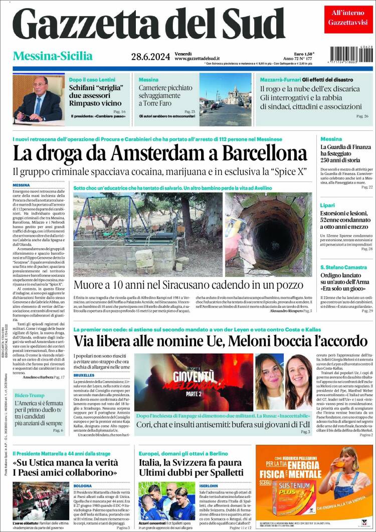 Portada de Gazzetta del Sud (Italia)