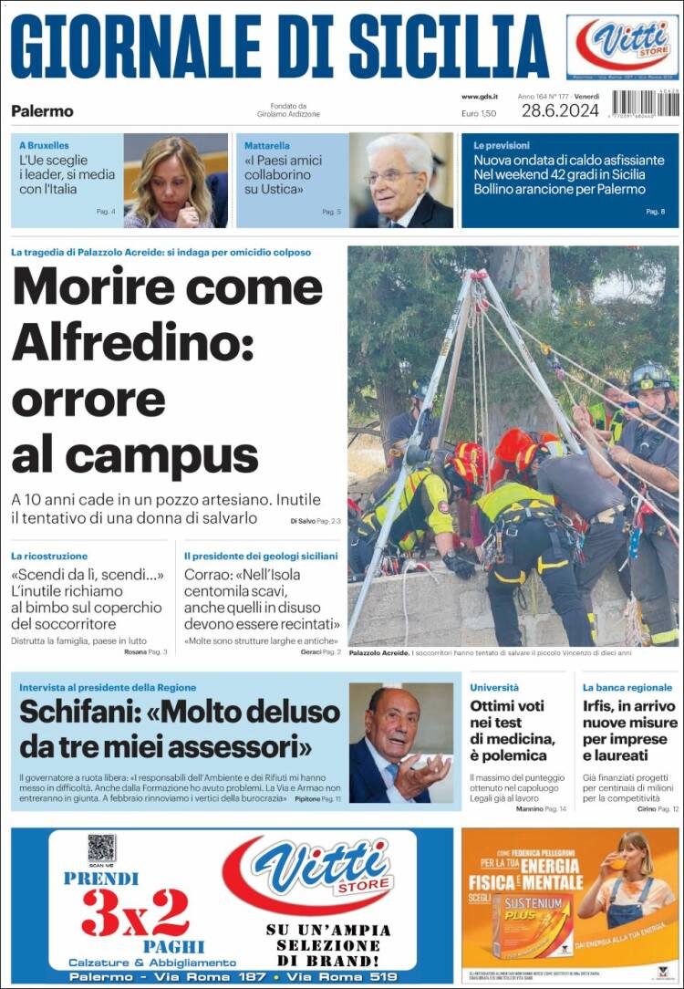 Portada de Giornale di Sicilia (Italia)