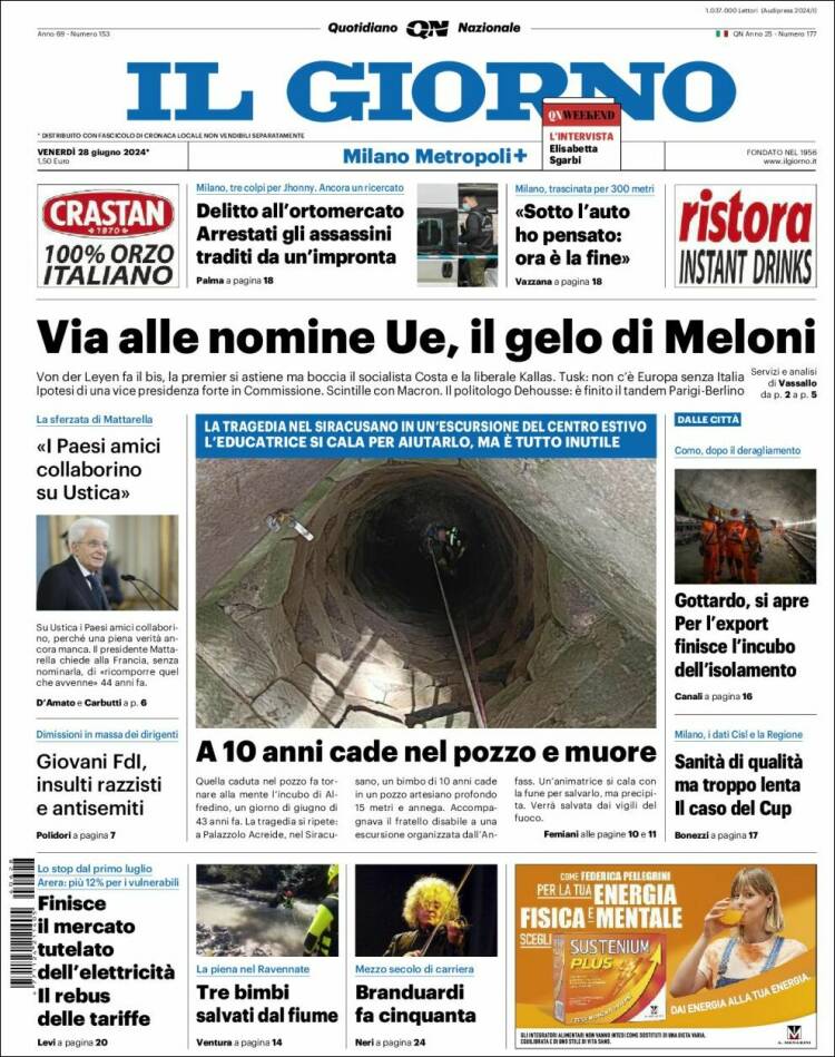 Portada de Il Giorno (Italia)