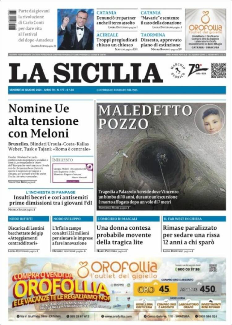 Portada de La Sicilia (Italia)