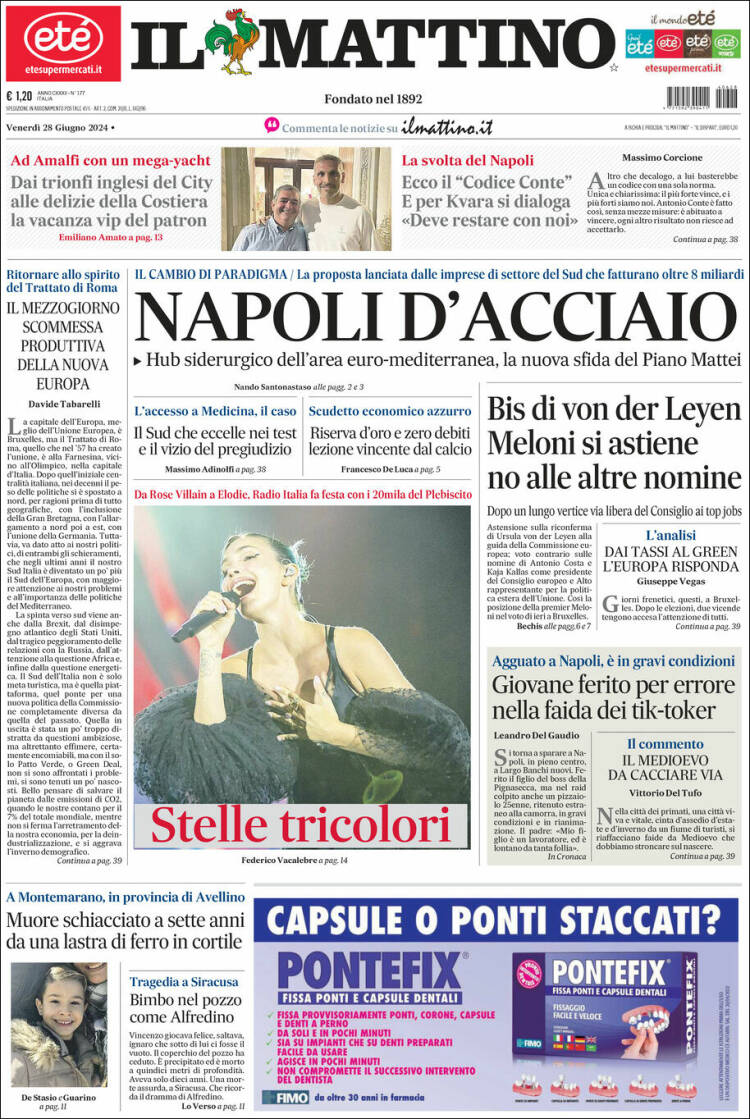 Portada de Il Mattino (Italia)