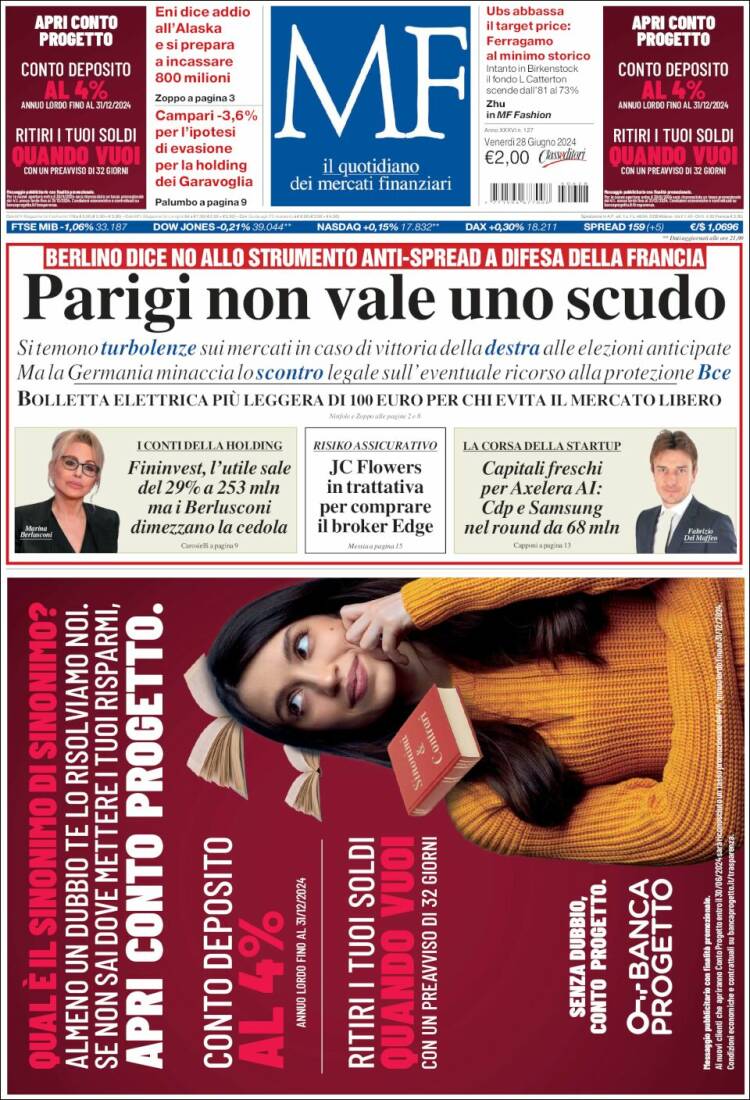 Portada de Milano Finanza (Italia)