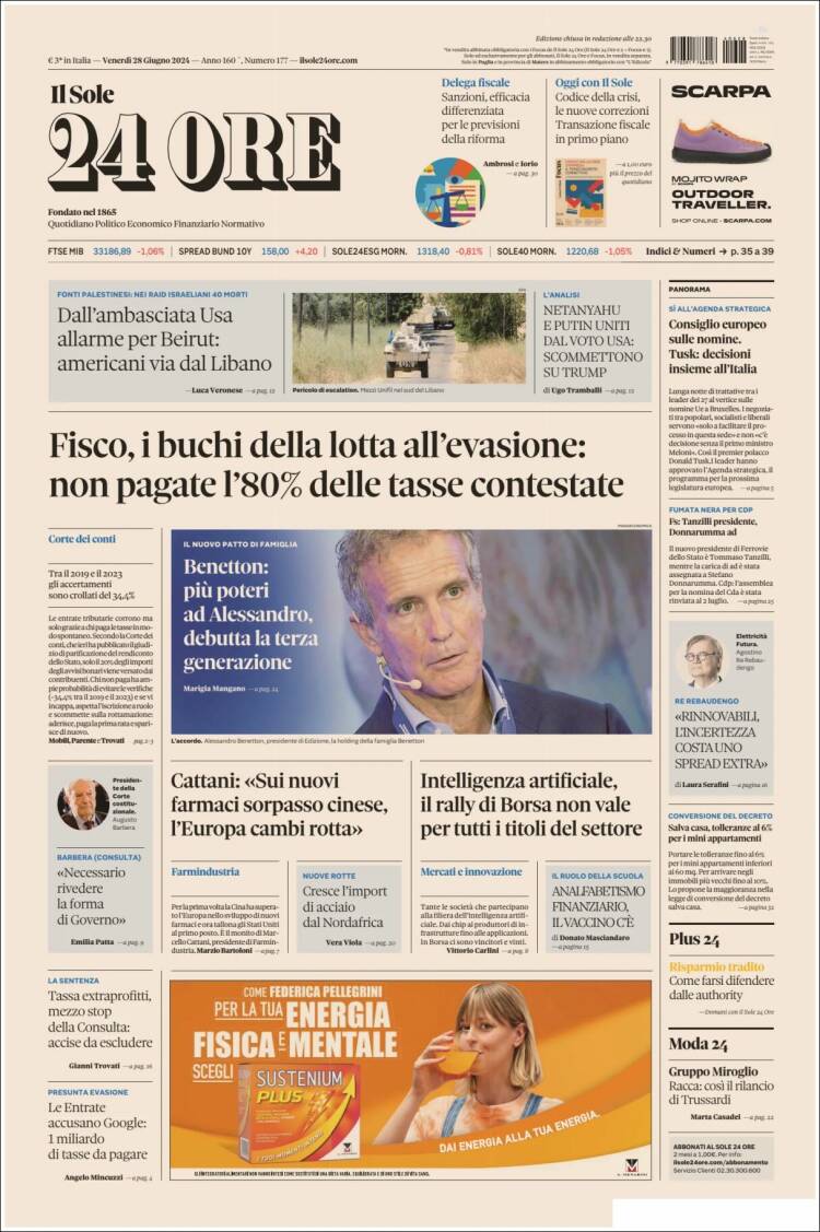 Portada de Il Sole 24 ORE (Italia)