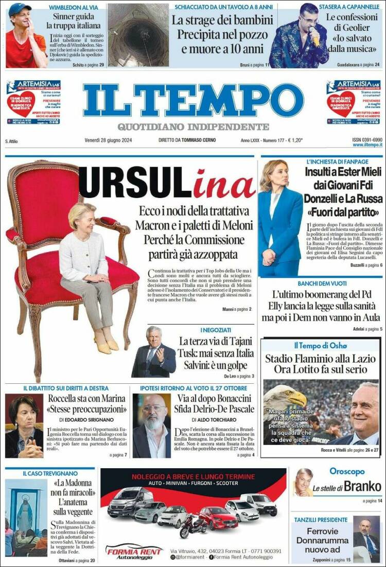Portada de Il Tempo (Italia)