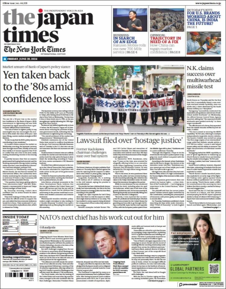 Portada de The Japan Times (Jap&oacute;n)
