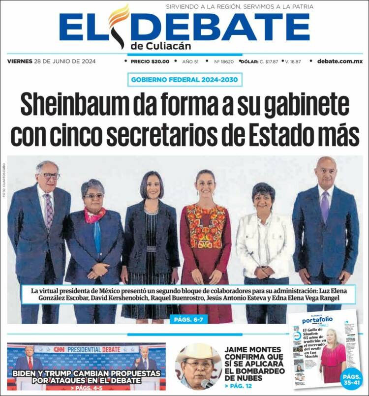 Portada de El Debate de Culiacán (México)