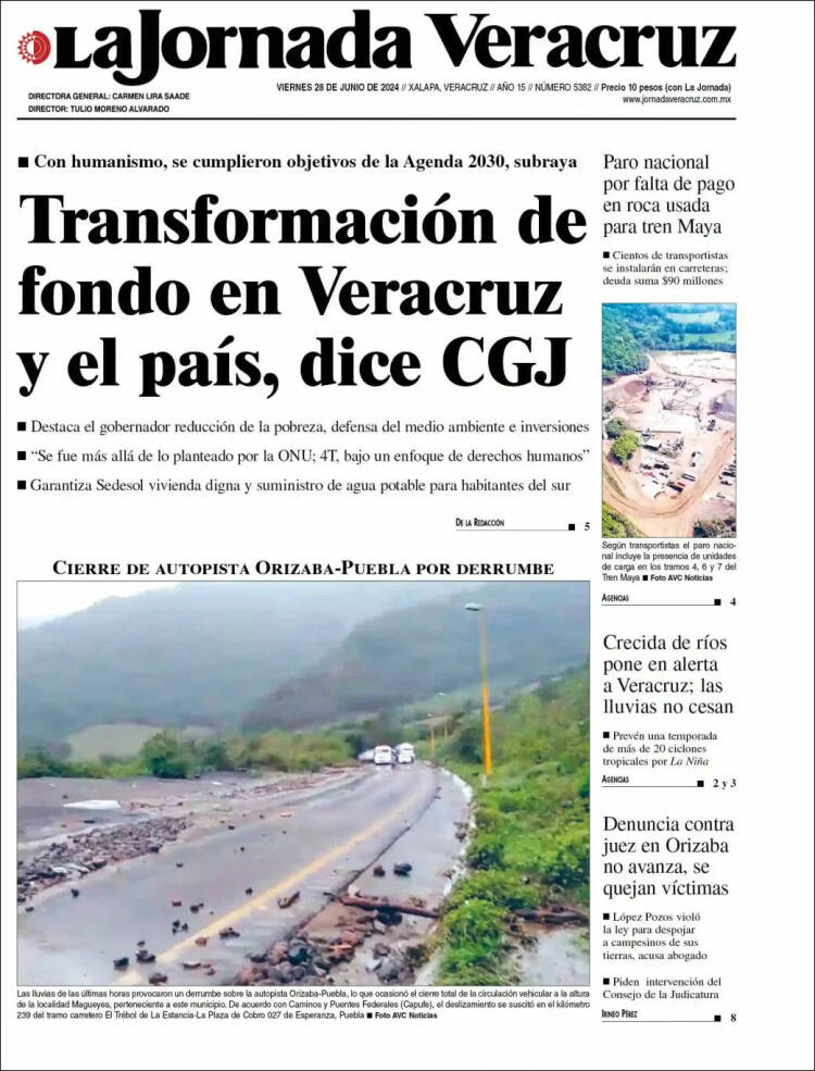 Portada de La Jornada Veracruz (México)