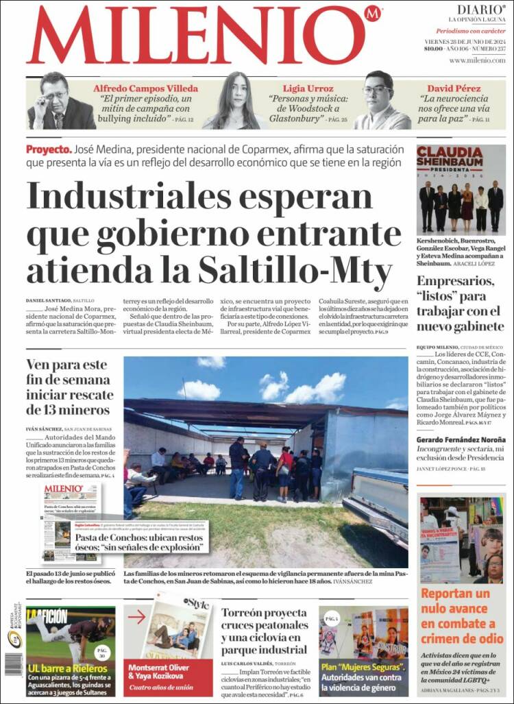 Portada de Milenio - Laguna (México)