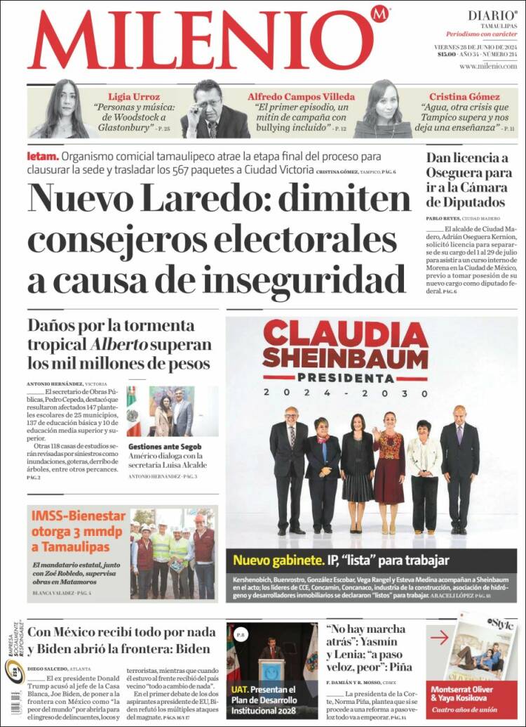 Portada de Milenio - Tamaulipas (México)