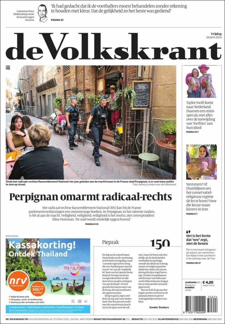 Portada de De Volkskrant (Pa&iacute;ses Bajos)
