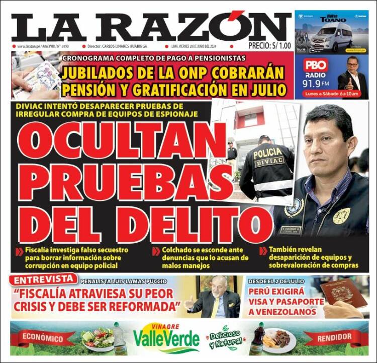 Portada de La Razón (Per&uacute;)