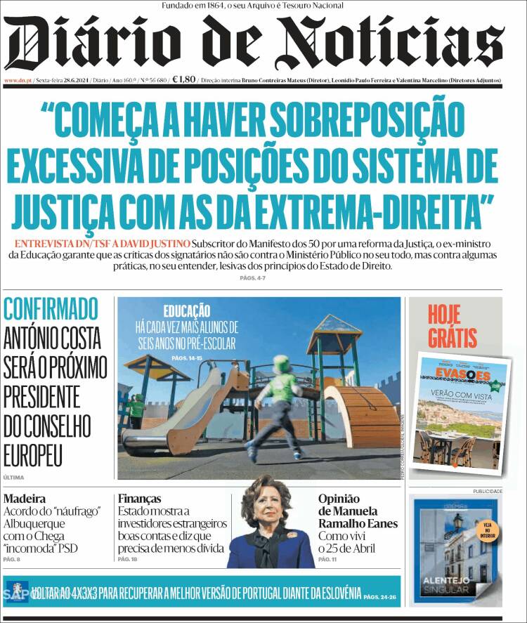 Portada de Diário de Noticias (Portugal)