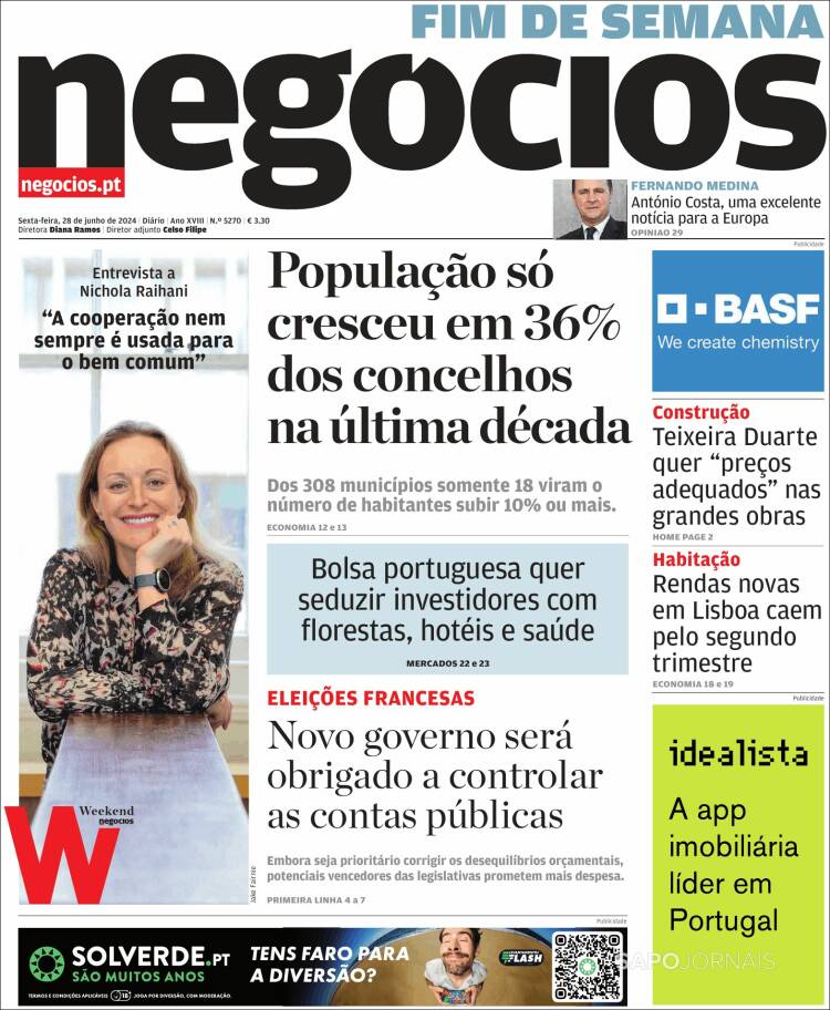Portada de Jornal de Negócios (Portugal)