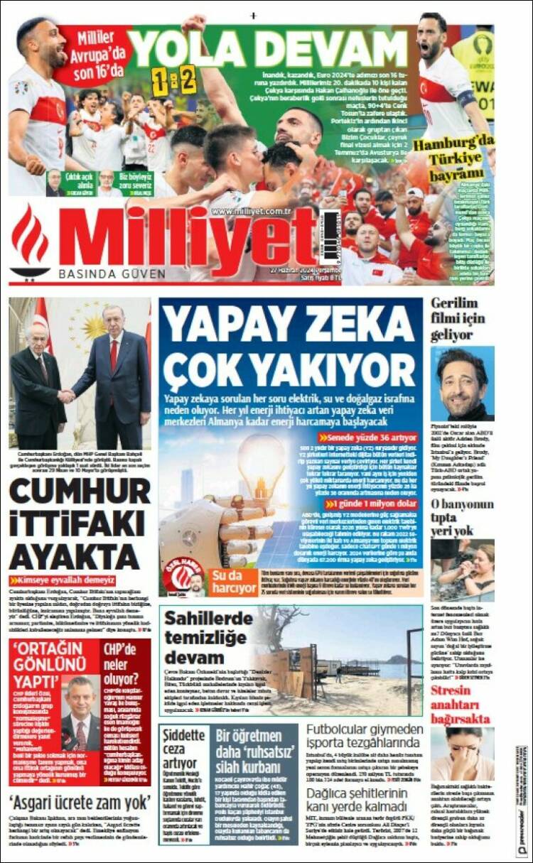 Portada de Milliyet (Turqu&iacute;a)