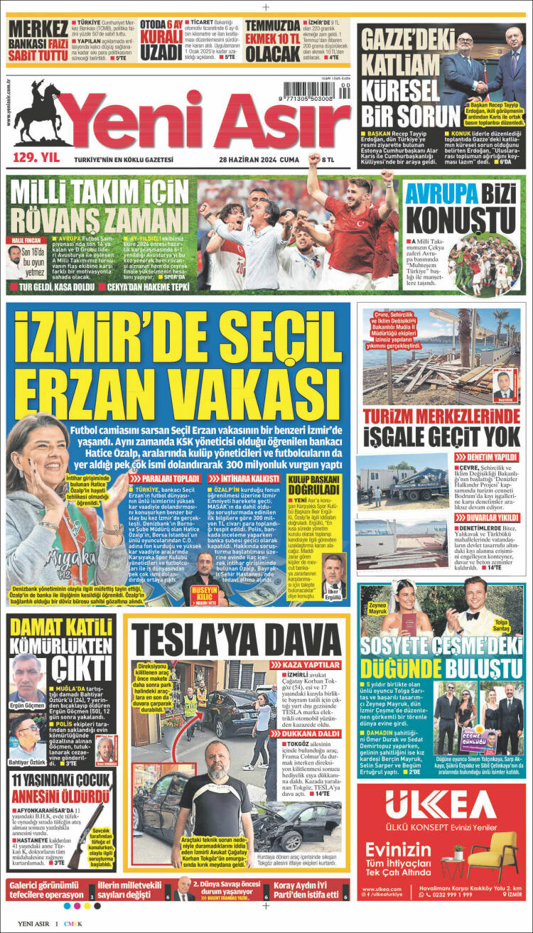 Portada de Yeni Asır (Turqu&iacute;a)
