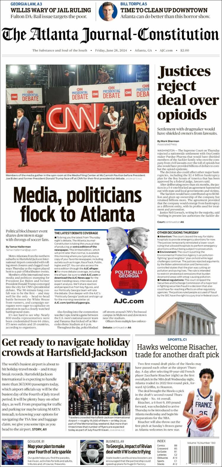 Portada de The Atlanta Journal-Constitution (USA)
