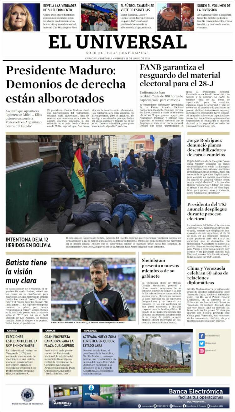 Portada de Universal (Venezuela)