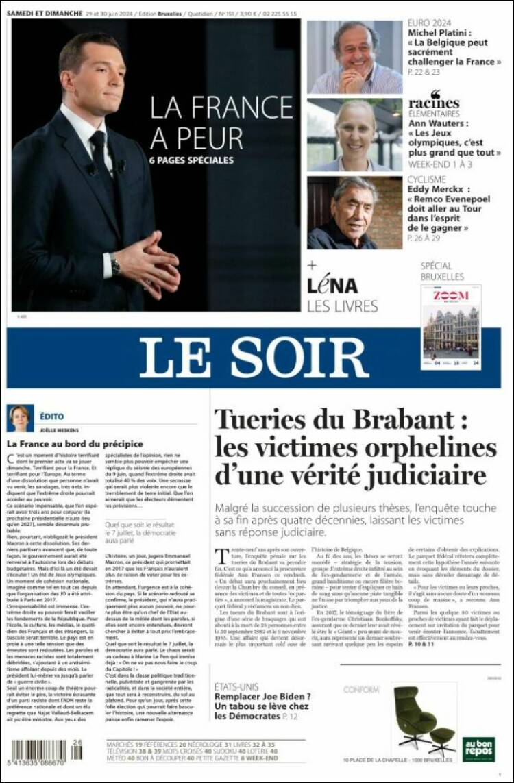 Portada de Le Soir (B&eacute;lgica)
