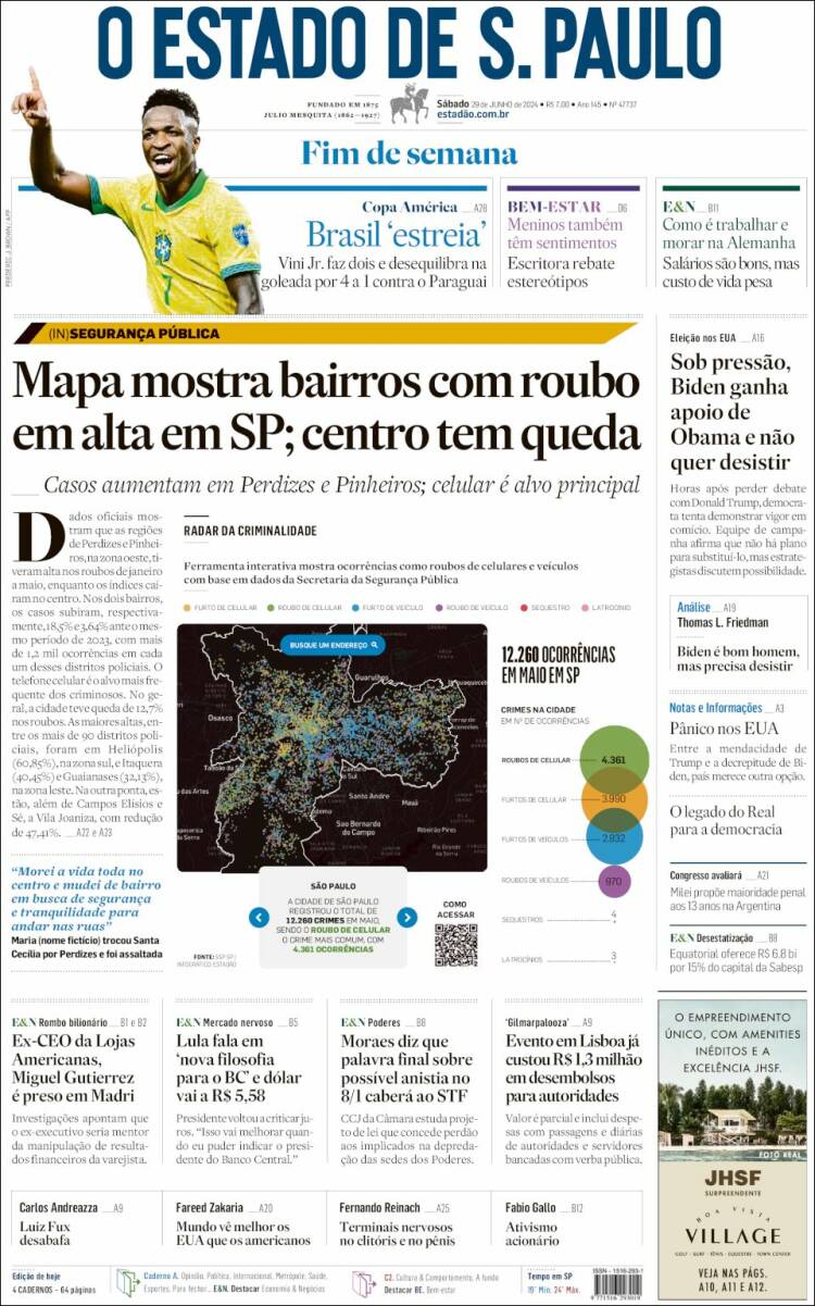 Portada de O Estado de São Paulo (Brasil)
