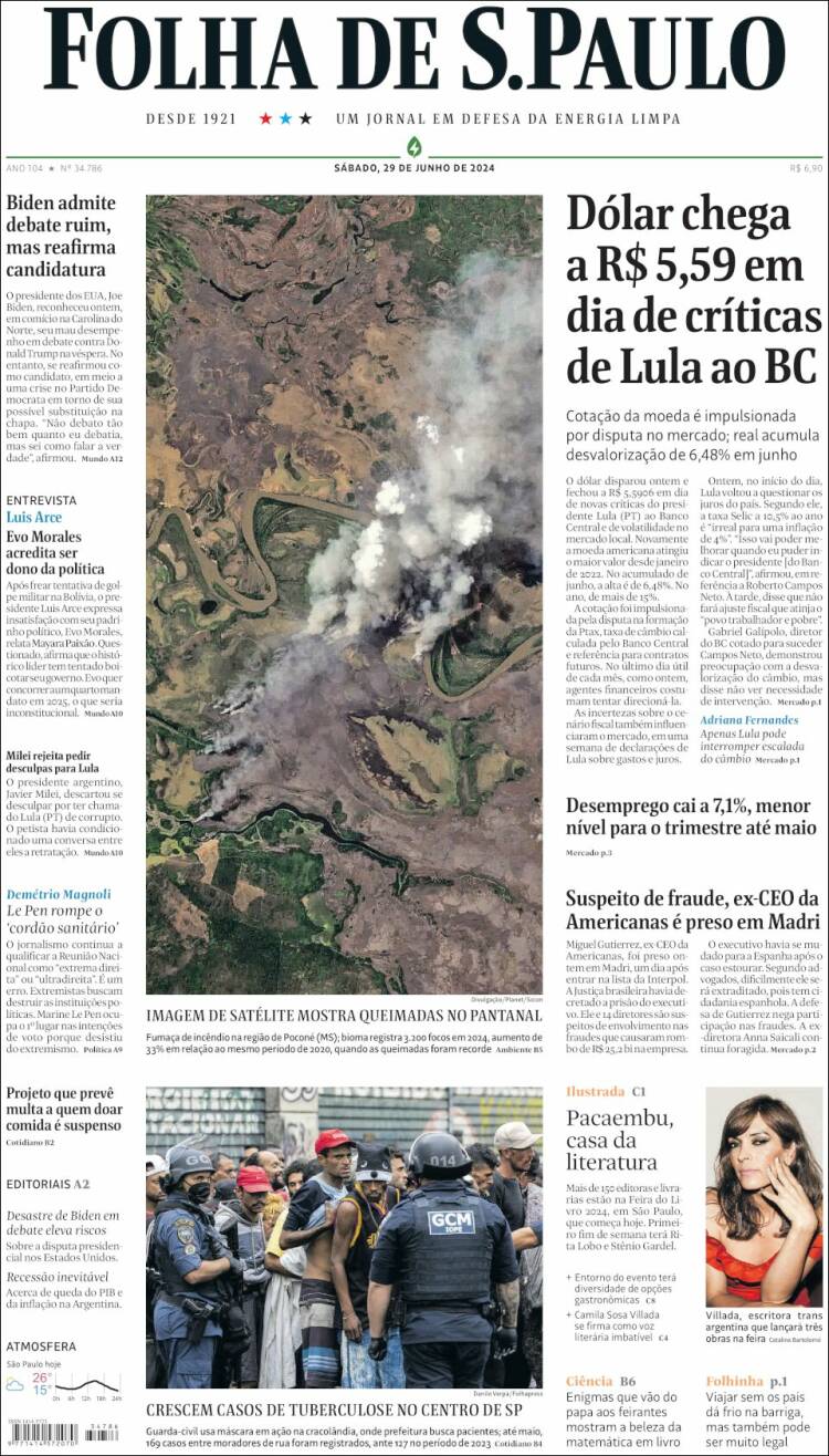 Portada de Folha de São Paulo (Brasil)
