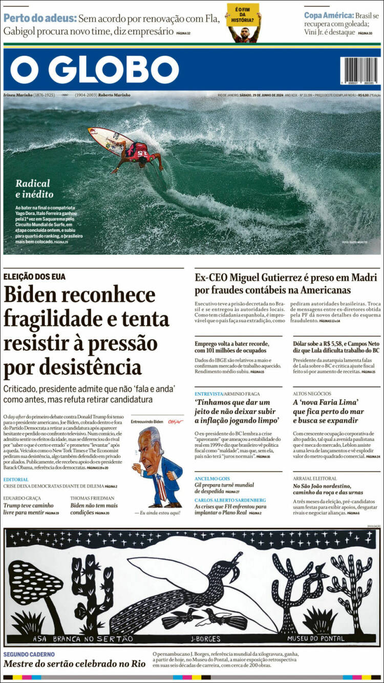 Portada de O Globo (Brasil)