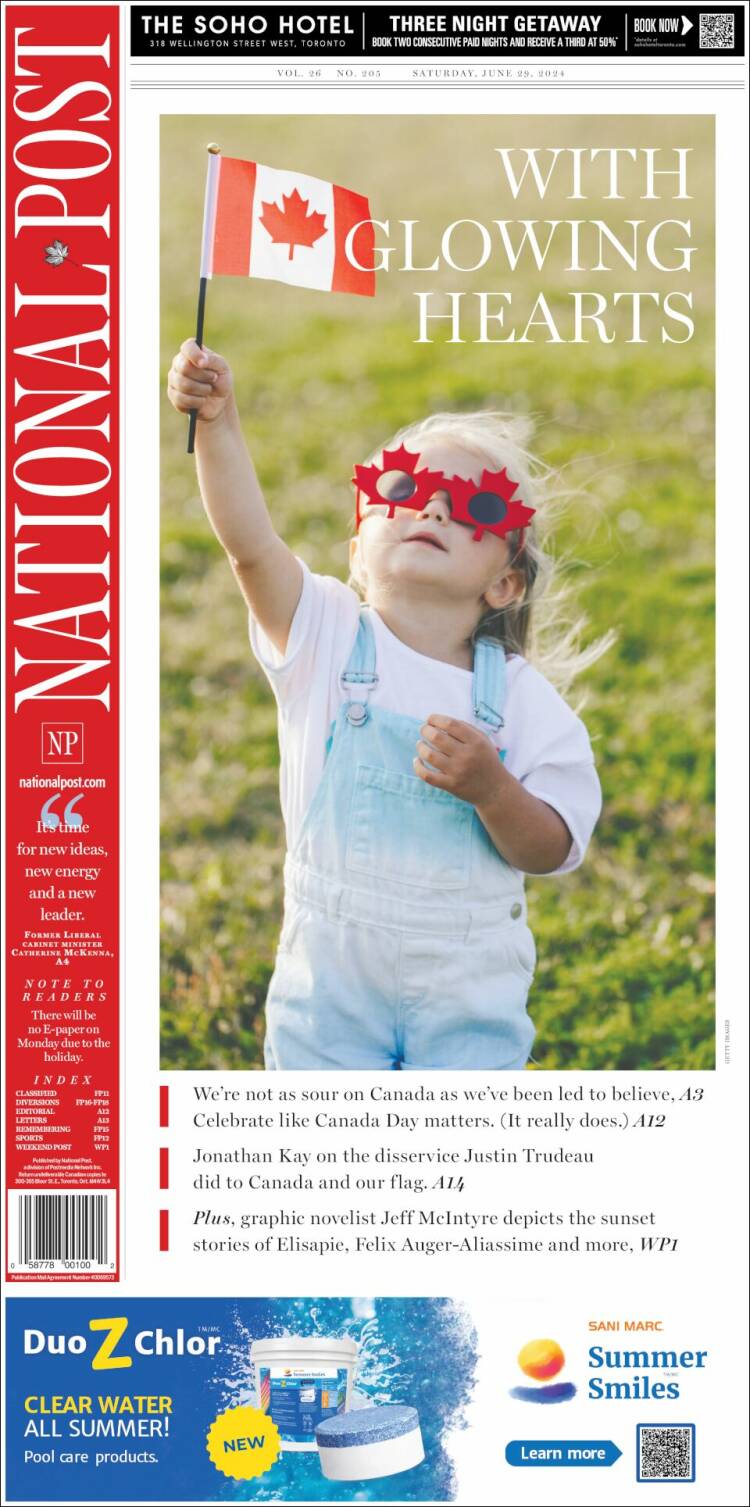 Portada de The National Post (Canadá)