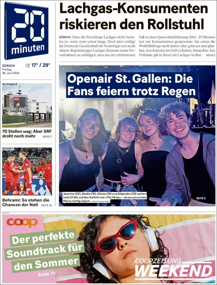Portada de 20Minuten - Zürich (Suiza)