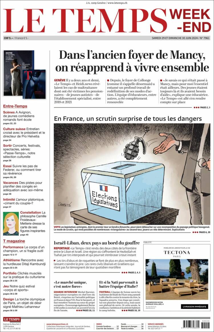 Portada de Le Matin (Suiza)