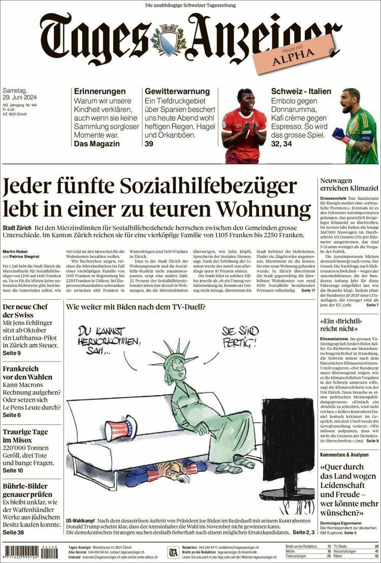 Portada de Tages-Anzeiger (Suiza)