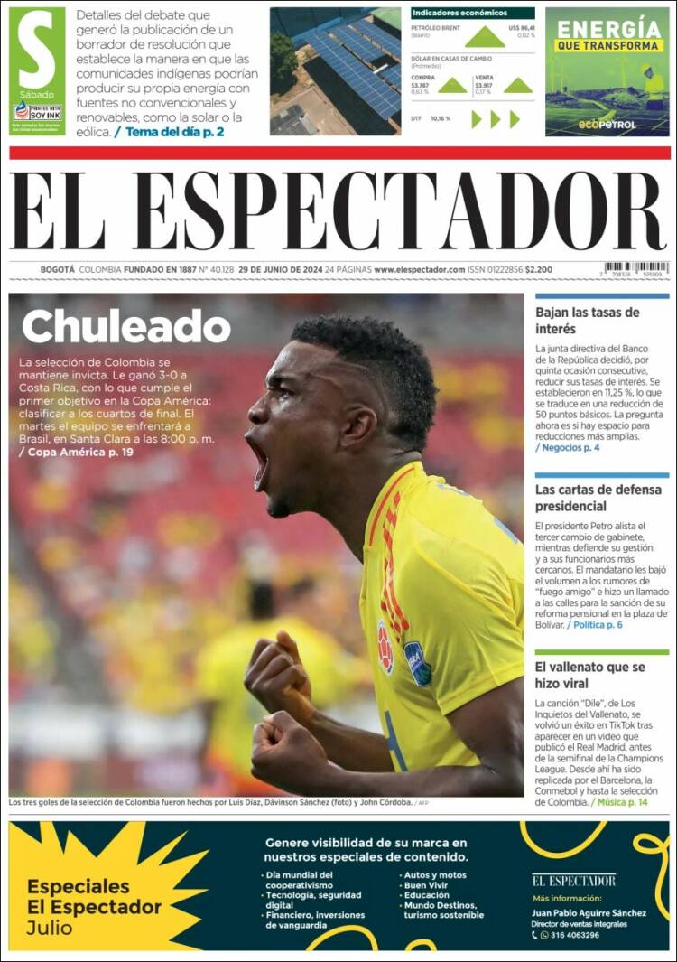 Portada de El Espectador (Colombia)