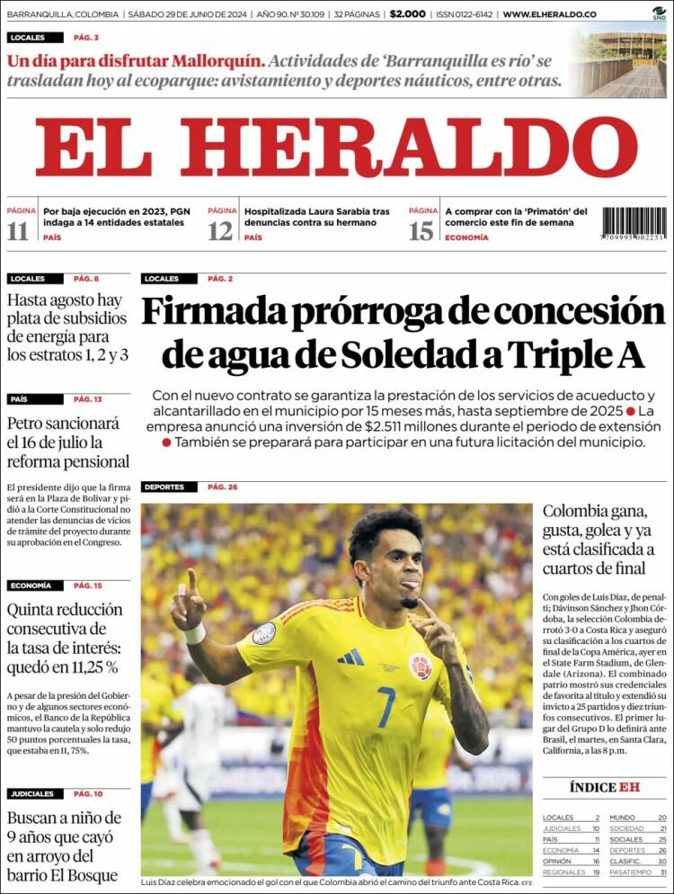 Portada de El Heraldo (Colombia)