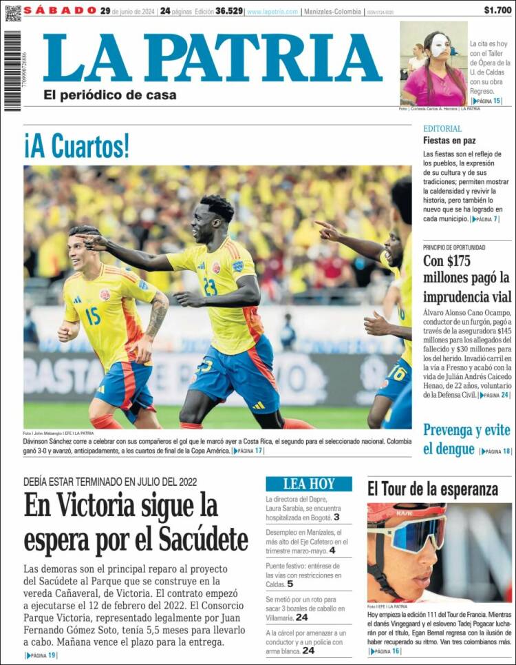 Portada de La Patria (Colombia)