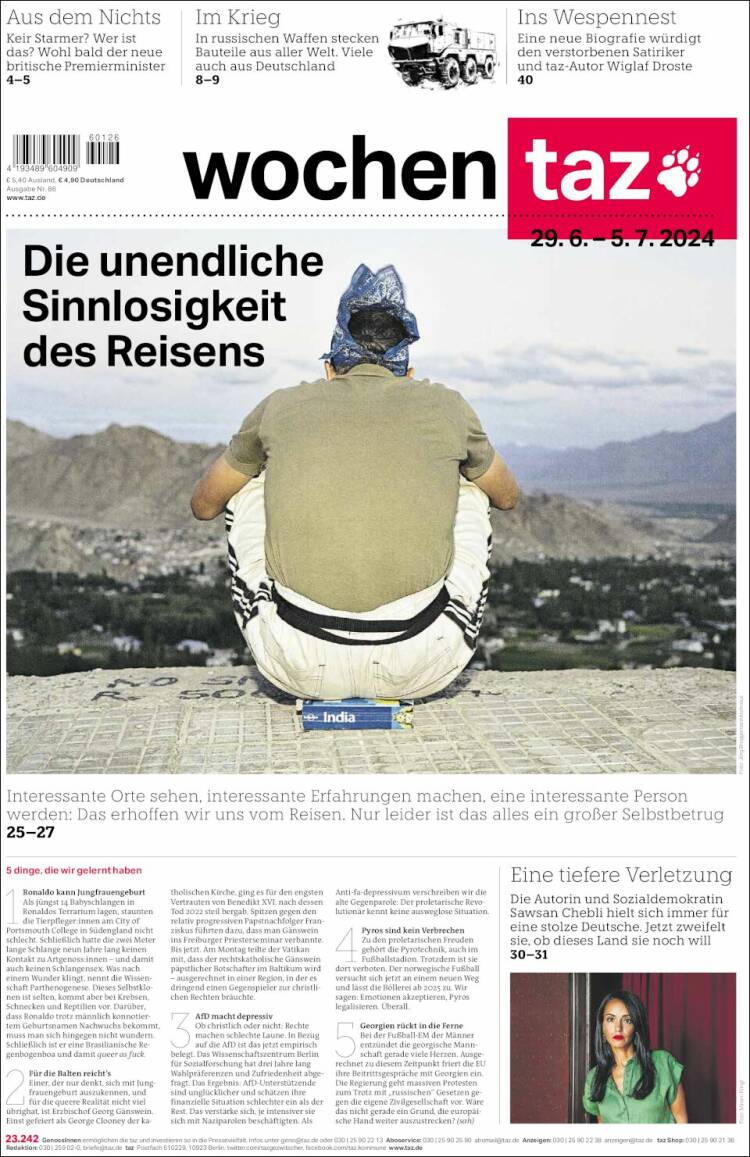 Portada de Die Tageszeitung (Alemania)