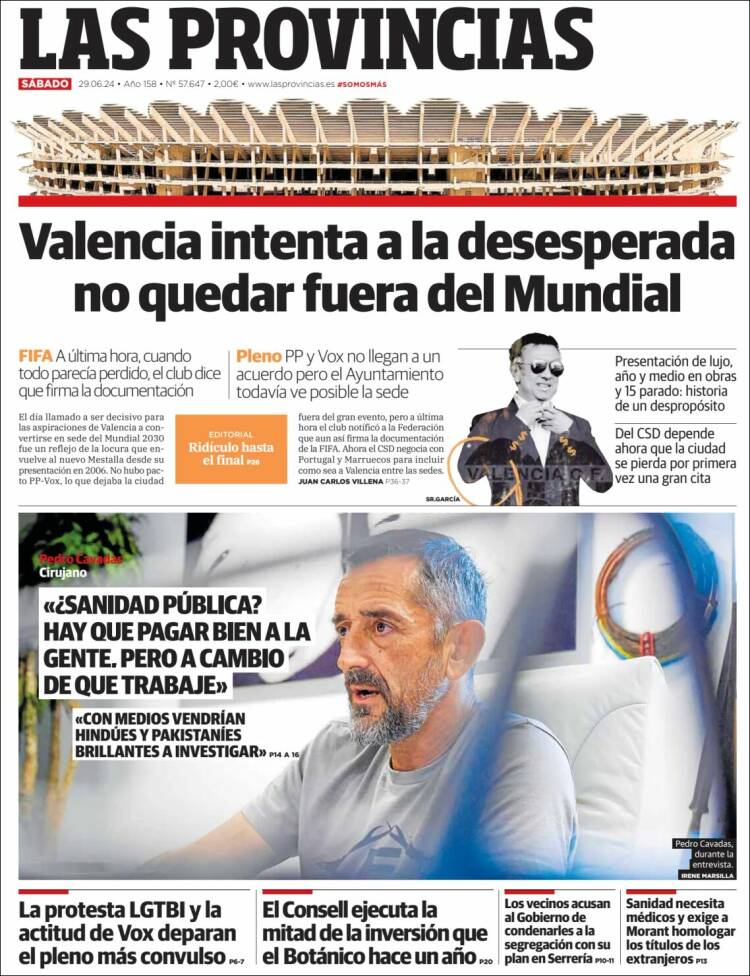 Portada de Las Provincias (Espa&ntilde;a)