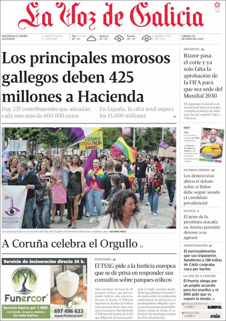 Portada de La Voz de Galicia (Espa&ntilde;a)