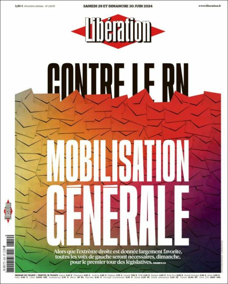 Portada de Libération (Francia)