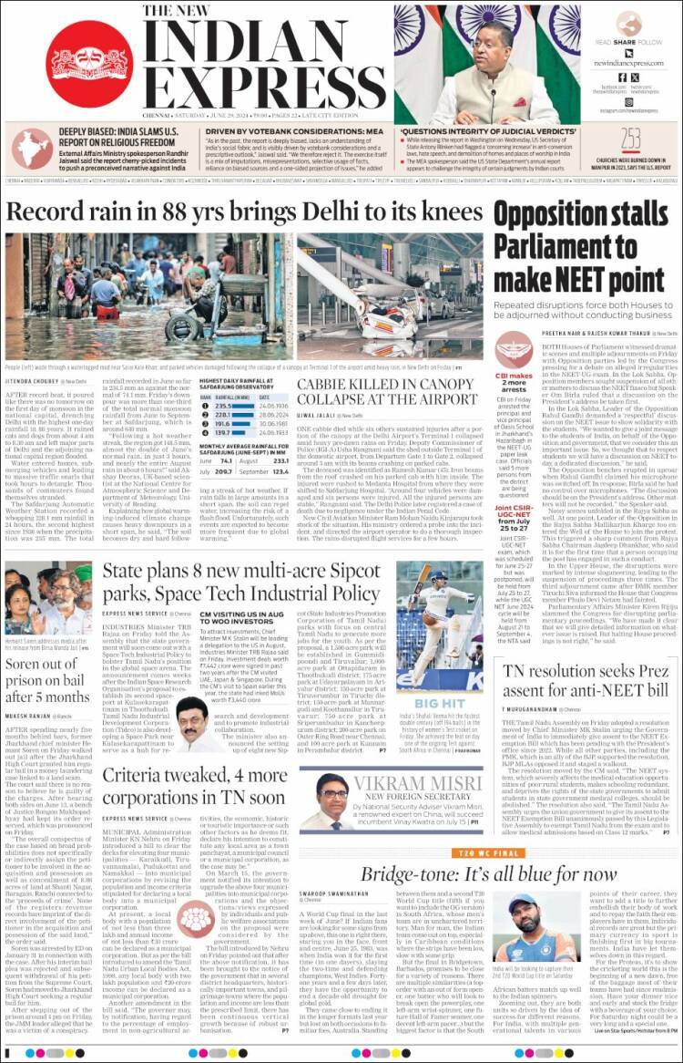 Portada de New Indian Express (India)