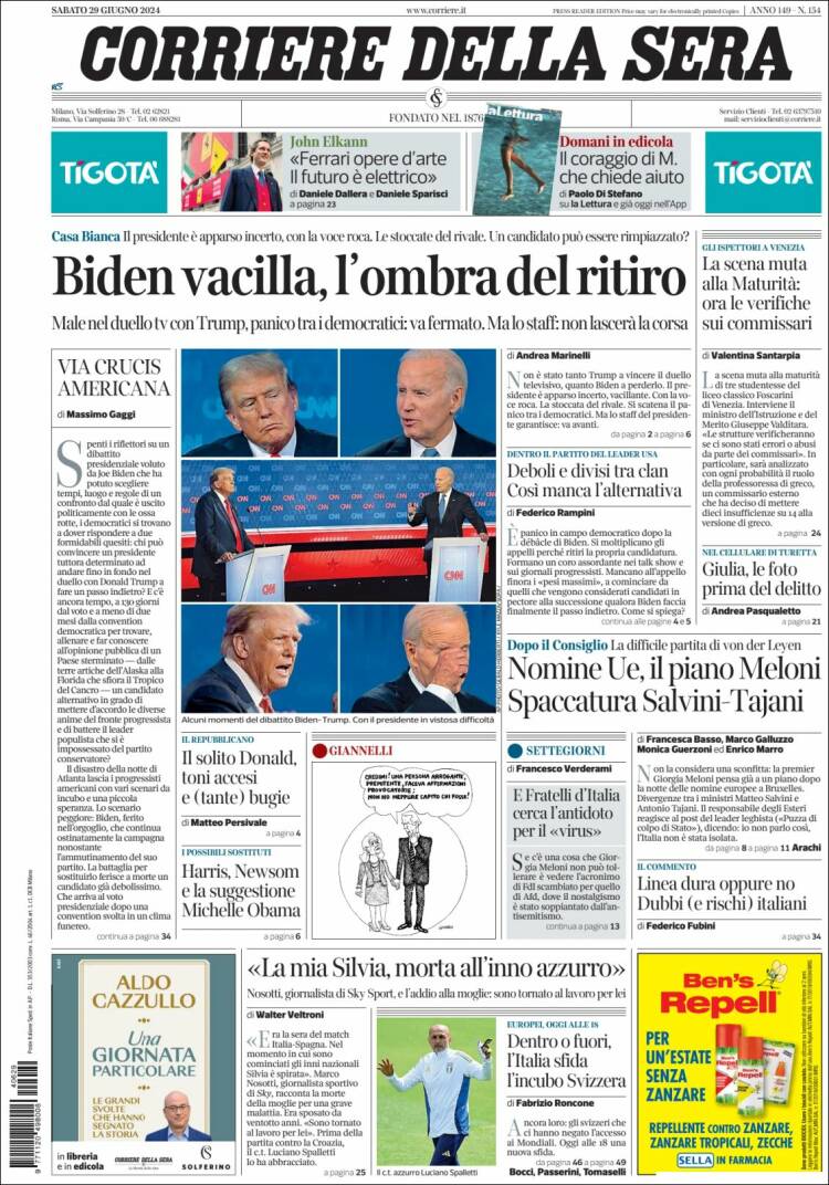 Portada de Corriere della Sera (Italia)