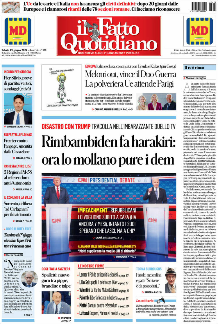 Portada de Il Fatto Quotidiano (Italia)