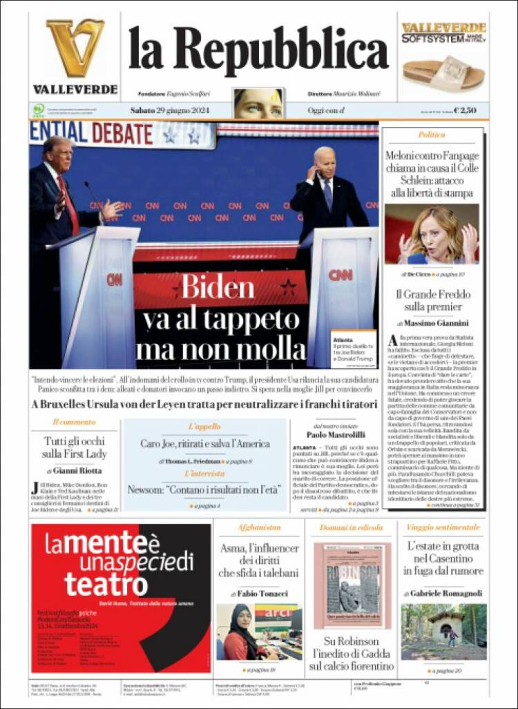 Portada de La Repubblica (Italia)