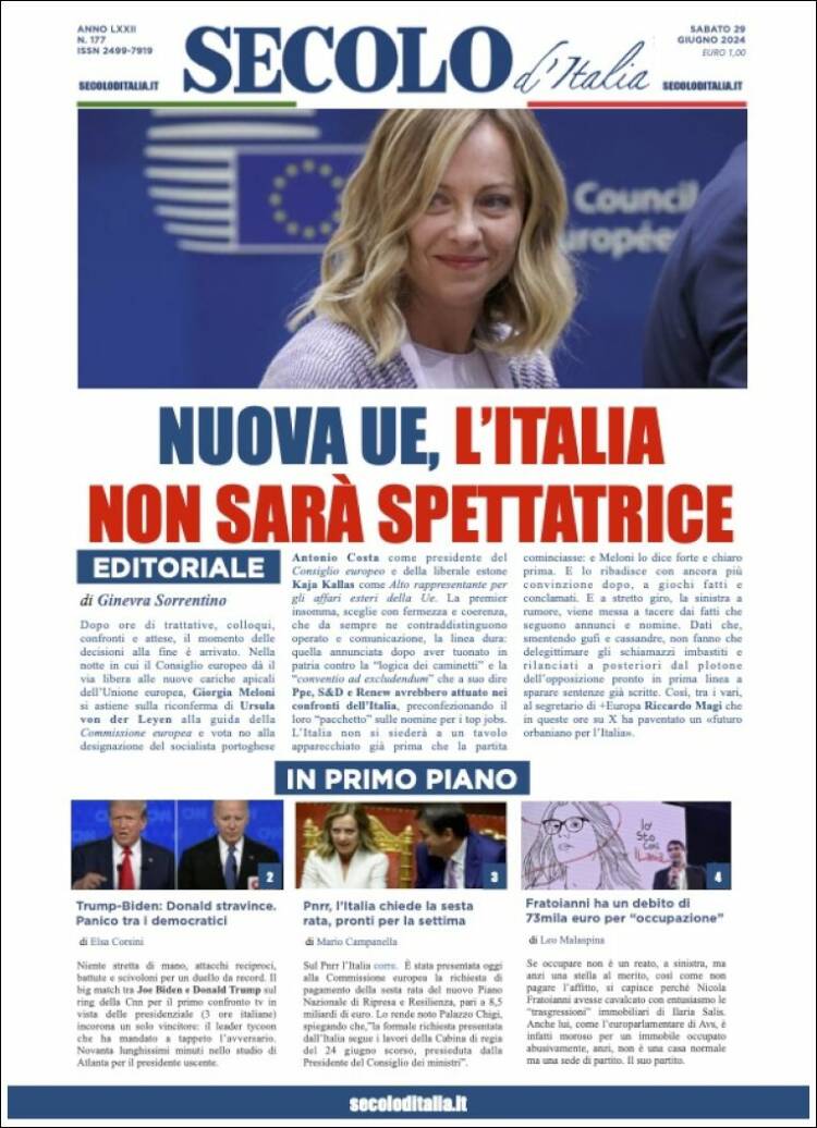 Portada de Secolo d'Italia (Italia)
