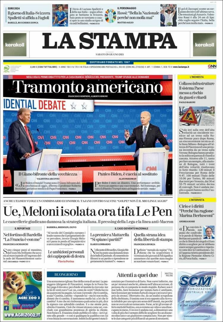 Portada de La Stampa (Italia)