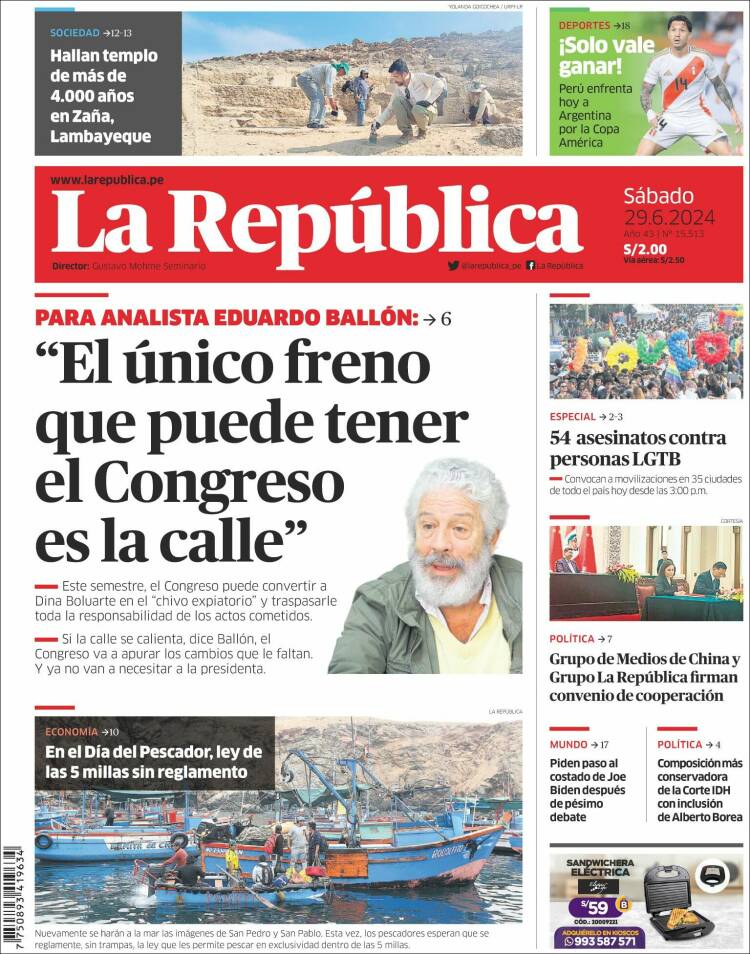 Portada de La Republica (Per&uacute;)