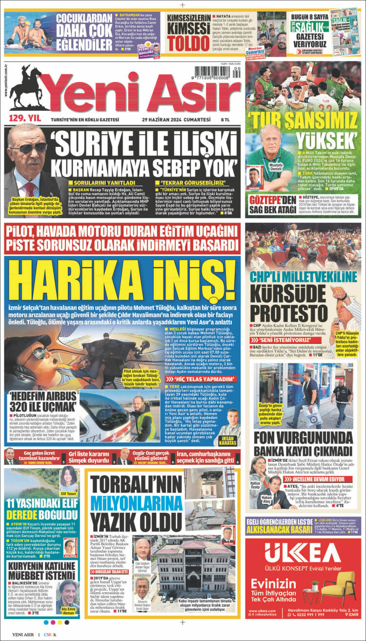 Portada de Yeni Asır (Turqu&iacute;a)